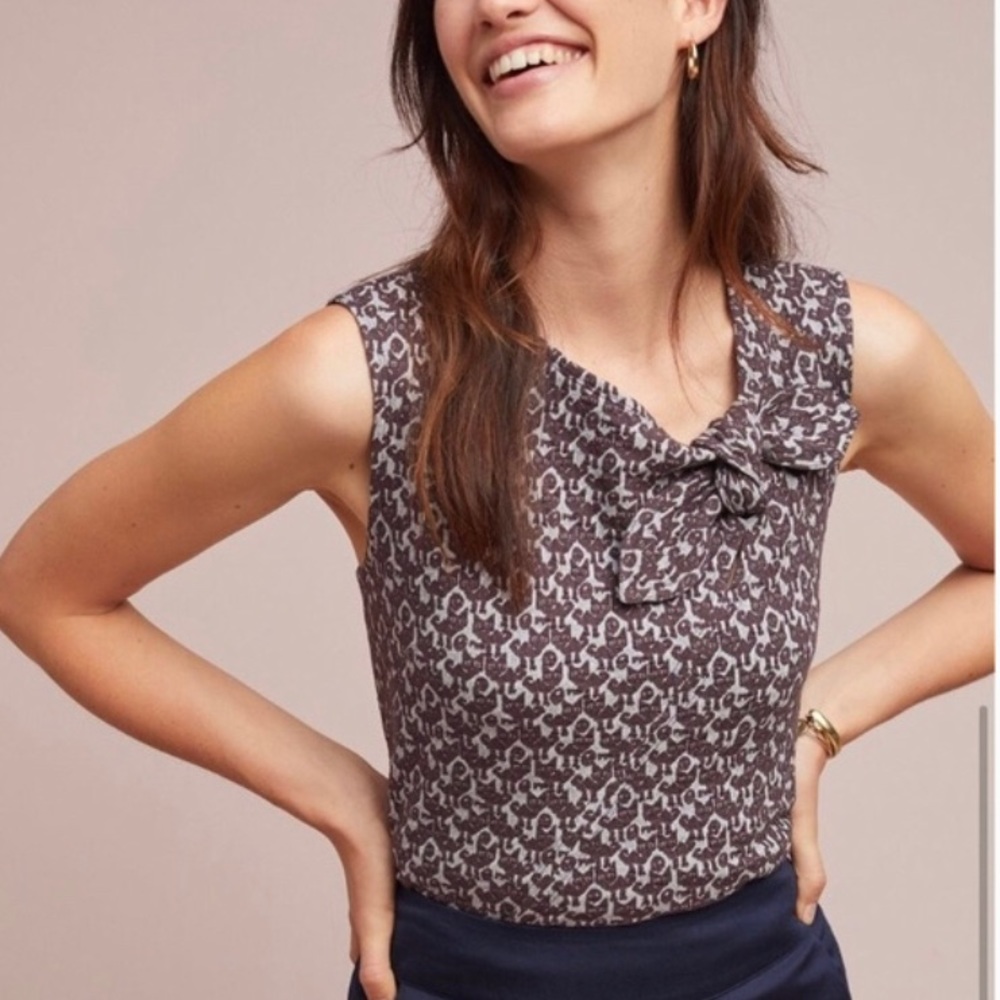 Anthropologie Maeve Sleeveless Cat Print Career Wear Top Size Small Cotton Blend